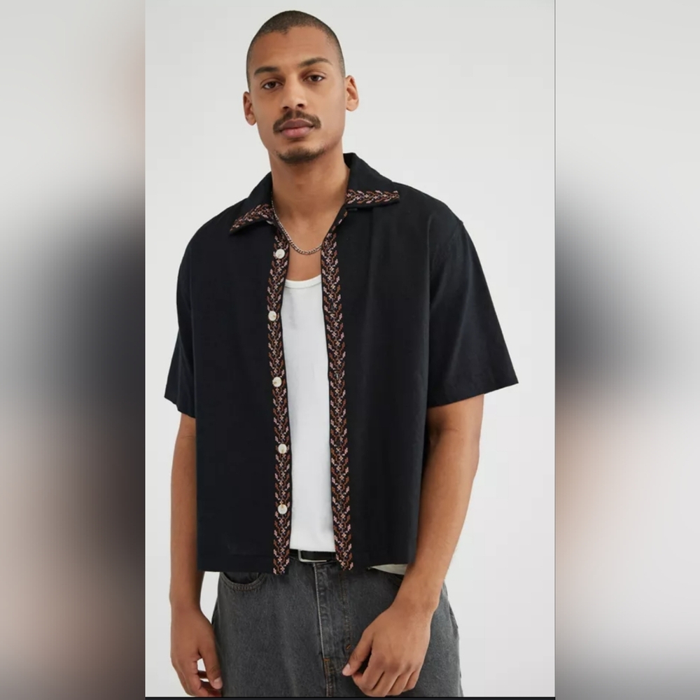 BDG Charlie Embroidered Linen Button Up Shirt Size XXL